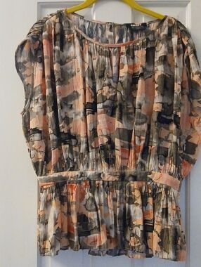 DKNY Abstract Pleated Blouse in Peach, Gray, Black